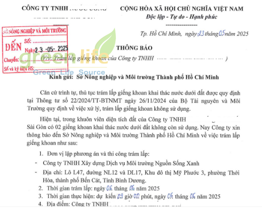 Thông báo trám lấp giếng khoan