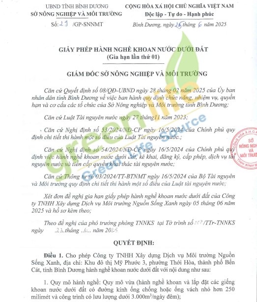 Giấy phép hành nghề khoan nước dưới đất